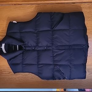 Lands End Goose Down Men's Puffy Vest Jacket Snap-Up Navy Blue Size 42/44